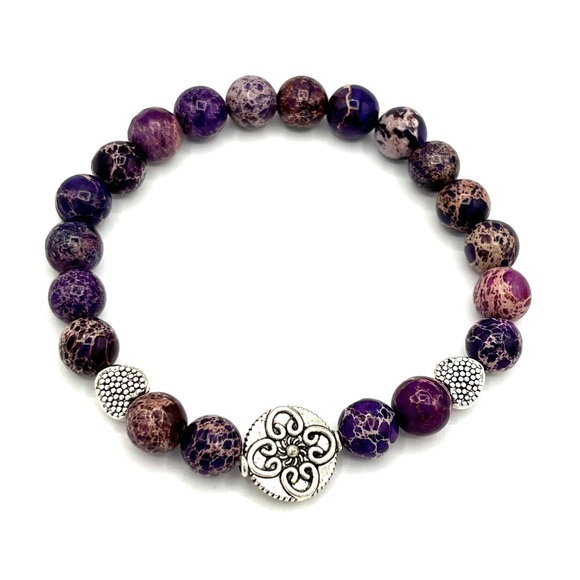 Hand Crafted Jewelry - HAND CRAFTED Purple Imperial Jasper Stretch Bracelet